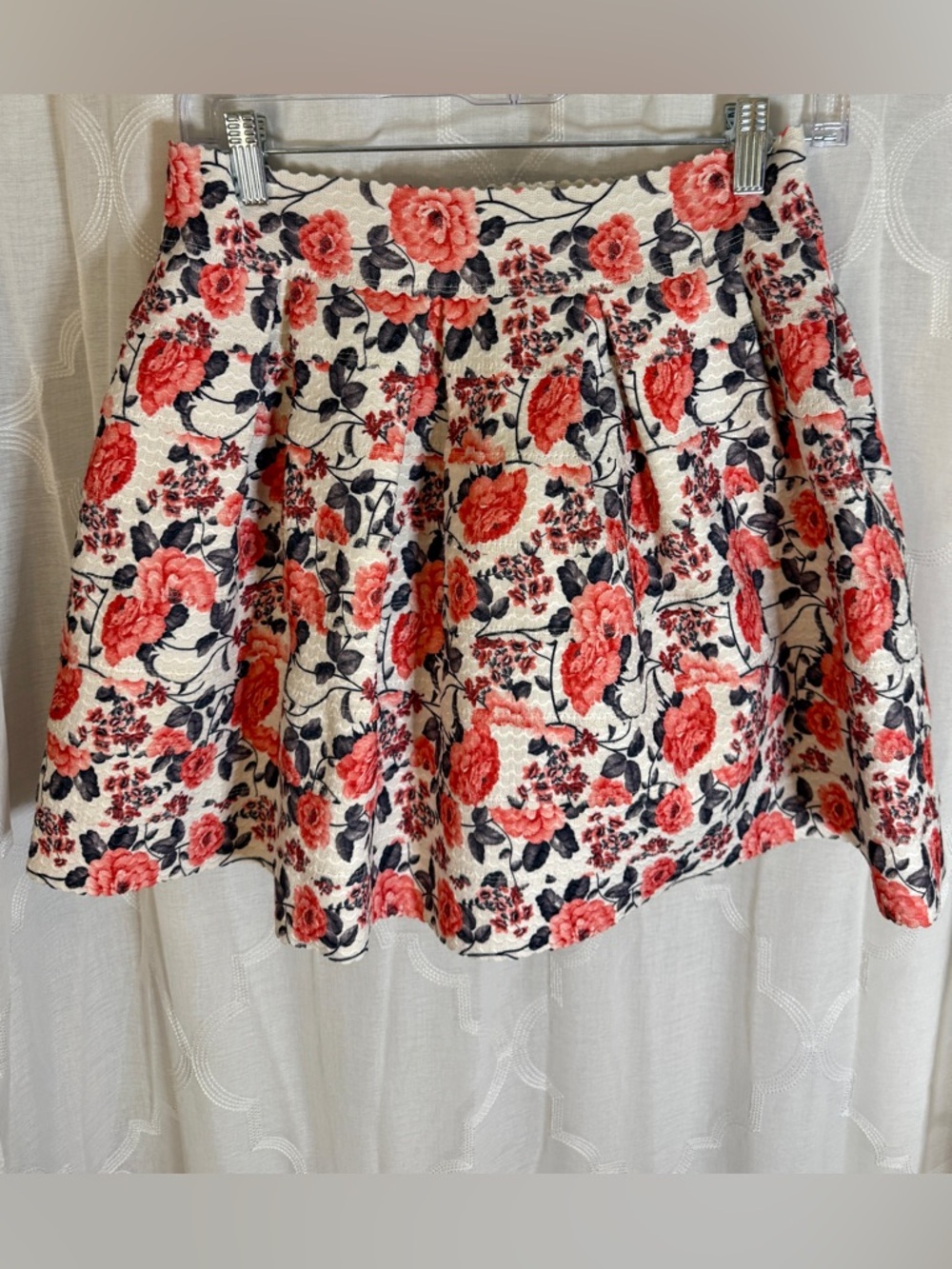 Freestyle Revolution Floral A-Line Skirt Size Large Coral Rose Fit & Flare Mini
